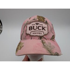 Buck Knives Pink Realtree Camo Adjustable Ball Cap Hat Distressed Patch Logo